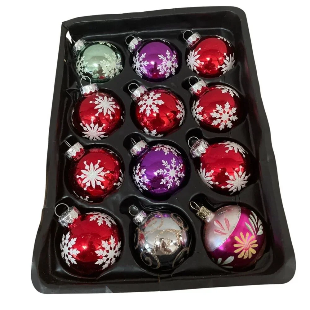 Rauch Glass Christmas Ornaments Snowflake Swirl Floral Designs 2 Inch Set of 12
